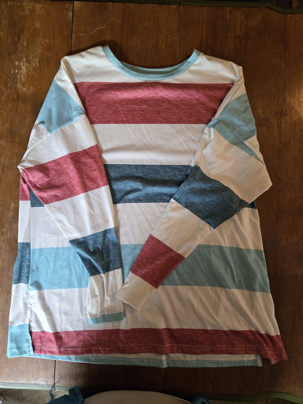 Long Sleeve Striped Shirt - White, Red, Light Blue, Teal
